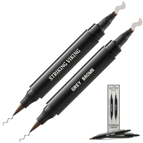 Striking Viking Beard Pencil Filler for Men - Grey Brown, 2 Pens Pack | Temporary Beard Dye, Waterproof & Sweatproof Long Wear for Touchups & Gap Contouring - Enhances Facial Hair