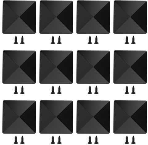 Gettimore Lot de 4/12/24 capuchons de poteau de clôture pyramidaux avec trous pré-percés pour poteaux de 10 x 10 cm, en plastique noir, lot de 4/12/24