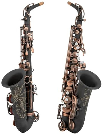 Altsaxophone Altsaxophon Es-Stimmgerät Schwarz Vernickelter Korpus Mit Goldgravur Inklusive Koffer Und Zubehör(Dark Khaki)