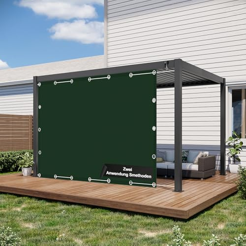 HaiTaoSy Outdoor Vorhang Wetterfest mit ösen Oben und Unten (Nach Mass), Wasserdicht Wetterfest Vorhang Sonnenschutz Sichtschutz Gardine für Außen Terrasse Balkon Vorhalle, 1 Stück,Grün,132X325CM
