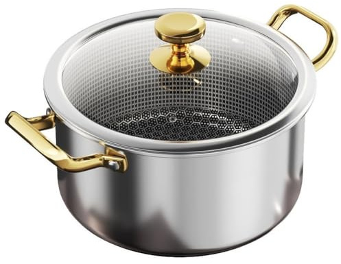 Homeponnew Casserole à soupe en acier inoxydable avec couvercle et panier vapeur, grande capacité, design nid d'abeille, antiadhésif, pour faire bouillir, frire et mijoter 20 cm