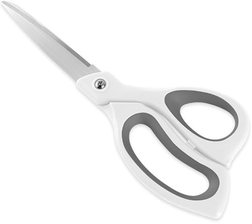 8.5 Inch Heavy Duty All Purpose Scissors, Professional Ultra Sharp Stainless Steel Blades for Fabric, Paper, Crafts - Comfort Soft Grip Handles for Office, Home, Packages and Light Gardening White