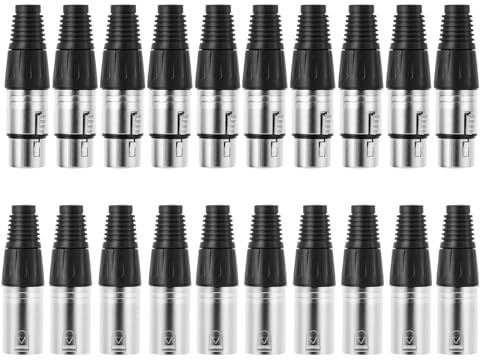 FELTECHELECTR Set 20 Pezzi Connettori Xlr 3 Poli Maschio e Femmina Tipo Saldatore per Microfono, Connettore Presa Audio per Cavi Microfono, Adatto per Altoparlanti e Illuminazione Dmx, Uso