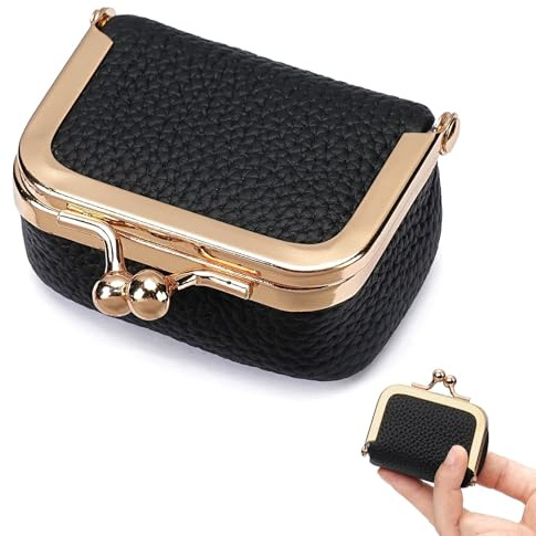 YUBBYSTU Mini joyero portátil de estilo vintage con práctico cierre de beso, estuche de viaje compacto para pendientes, anillos, collares y pulseras(Negro)