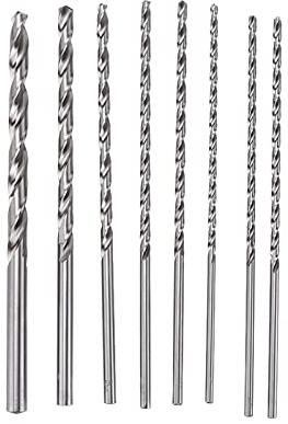 Juego de 8 brocas helicoidales HSS, kit de herramientas rotativas para metal y madera extra largo de 200 mm, brocas de vástago redondo de 4 mm a 10 mm para aluminio, plástico, PVC