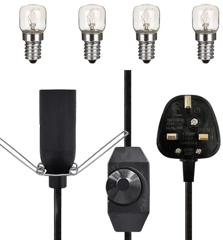 Haraqi Ersatzlampe für Salzlampe mit Dimmersteuerung + sicherem Stecker und 4 Salzlampenlampen (E14 Original-Ersatz), Himalaya-Salz-Lampenkabel