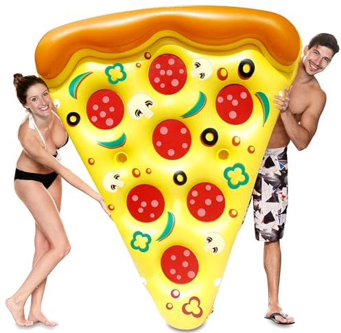 Giant Pizza Slice Raft with Convenient Cup Holders, Fun Inflatable Pool Float for Swim Parties, Summer Lounging