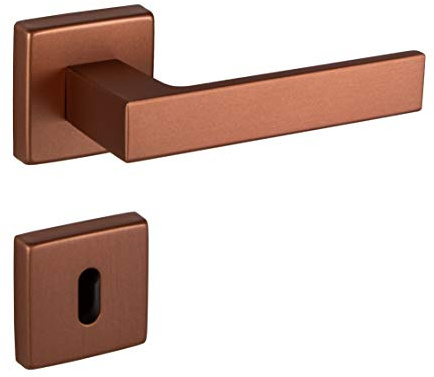 JUVA Türgriff Zimmertür Drückergarnitur Aluminium | 1 Stück Türklinke eckig Türdrücker-Garnitur Zimmertür | BB-Buntbart | PUSH 1317 | Antik Bronze Kupfer matt | Türbeschläge Vintage für Innentüren
