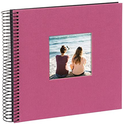 goldbuch 12708 Spiralalbum Bella Vista, Foto Album mit Fensterausschnitt für eigenes Bild, 20 x 20 cm, Fotoalbum mit 40 schwarze Seiten, Erinnerungsalbum aus Leinen, Fotobuch Fuchsia