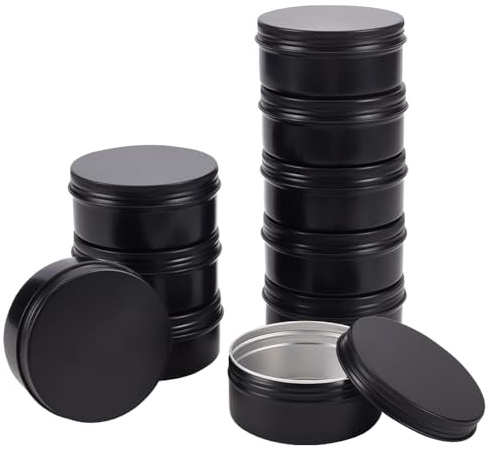 BENECREAT 10 Stücke 150 ml Aluminium Zinn Gläser, Runde Aluminium Blechdosen Kosmetische Behälter mit Schraubdeckel Deckel für DIY Handwerk Reise Lagerung-Schwarz