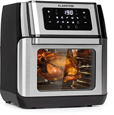 Klarstein AeroVital Fry, friteuse à air chaud, format mini four, 1500 W, capacité de 10 L, 9 programmes préréglés, thermostat réglable de 80 à 220 ° C, minuterie, 6 accessoires, noir