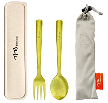 TiTo Titanium Bright Colorful Ultra Lightweight Titanium Camping Utensil Set Eco-Friendly Titanium Spork Spoon for Backpacking Hiking Outdoors (Golden)