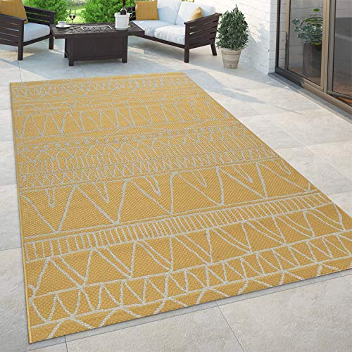 Paco Home In- & Outdoor Teppich Flachgewebe mit Palmen- & Boho-Muster in Sisaloptik Modern langlebig, robust & wetterfest Ideal für Terrasse, Garten & Balkon, Grösse:160x220 cm, Farbe:Gelb