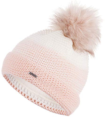 Faera Mütze Damen Wintermütze warm gefüttert mit Fleecefutter Kunstfell Bommelmütze Winter Herbst Bommel Strickmütze Beanie 60