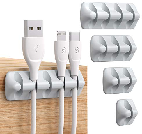 Syncwire Lot de 5 Clips de câble, Support/Organisateur Polyvalent de Gestion des câbles, pour Le Bureau, Les câbles Audio, Les câbles d'alimentation,Les câbles USB et pour la Charge, Gris