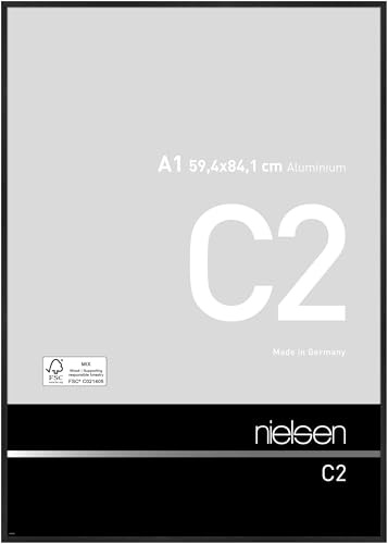 nielsen Aluminium Bilderrahmen C2 Vision, 59,4 x 84,1 cm (A1), Schwarz | Aluminium Posterrahmen im Hoch- & Querformat zum Aufhängen Schwarz gebürstet bruchsicheres Kunstglas