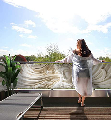 MyMaxxi Balkonbanner Sichtschutz - versteinerte Buddha Figur 3D - Abdeckung für Terrasse Balkon - Windschutz Sonnenschutz Blickdicht - Balkonverkleidung wetterfest -
