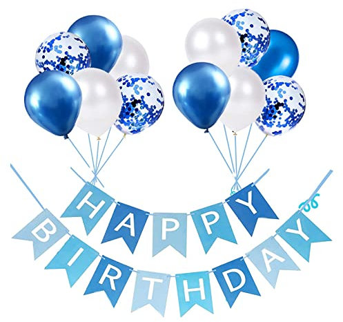 Happy Birthday Banner Black Gold Silver Happy Birthday Party Decorations 12 Inch Happy Birthday Balloons Perfect for Birthday Party Decorations (Blue)