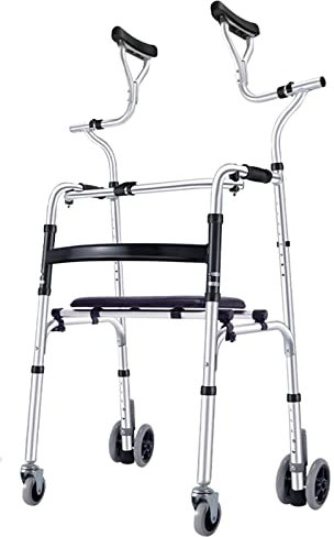 Rollator Gehhilfen Leichter, Einfach Zusammenklappbarer Rollator Mit Sitz, Achselstütze Und Rädern, Höhenverstellbare Gehhilfe Für Große Menschen Mit Bein- Oder Fußverletzungen (Size : 4 Wheels)