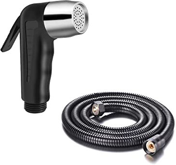 Black Plastic Small Compact Bidet Douche shattaf Sprayer with Black Hose 2 m Cloth Diaper Sprayer Bathroom Handheld Bidet Toilet Stainless Steel Tap Spray Shattaf Toilet Cleaning Faucet,