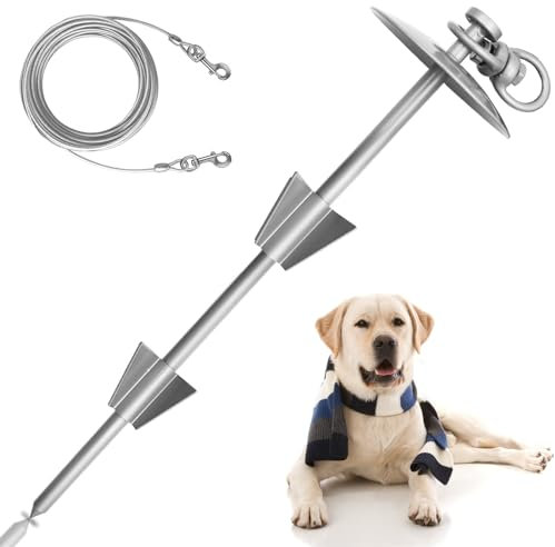 HaiYUAN Cable de amarre y estaca para perros giratorio de 360° para patio al aire libre, a prueba de óxido, con cadenas de perro de 30 pies para exteriores, soporta 150 libras de fuerza de tracción