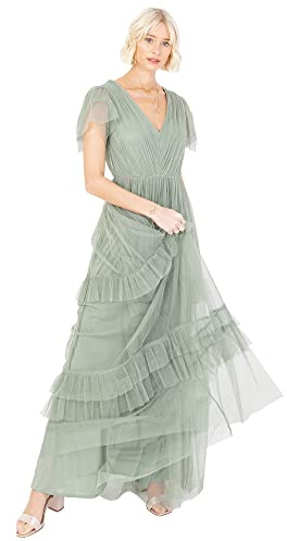 Anaya with Love Women's Ladies Maxi Dress for Women Short Sleeve Evening Ball Gown Tiered V Neck Bow Tie Bridesmaid Wedding Guest Prom Long Dress (Pack of 1)