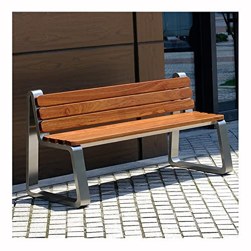 Gartenbank Parkbank im Freien, Gartengartenterrasse, Rasen, Hinterhof, Sitzgelegenheiten, Moderne, Schlichte Edelstahl-Massivholzbank (Size : 120CM)