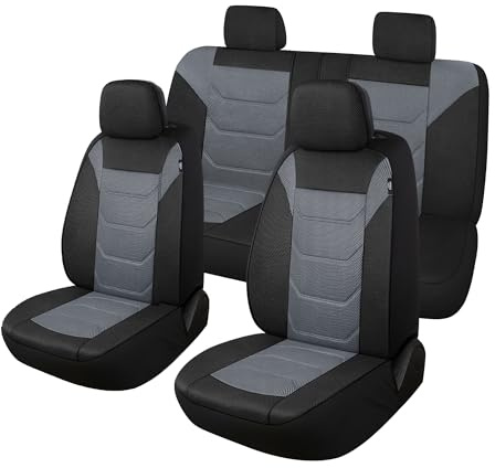Pariiaotin 3D Air Mesh Car Seat Cover Full Sets Washable and Breathable Premium Cloth Automotive Vehicle Seat Covers for Cars Interior, Universal Fit for Most Cars, Sedan, Truck, SUV(Black/Gray)