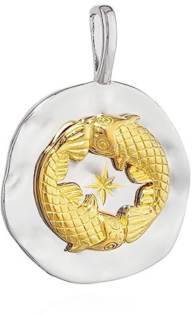 NKlaus 17mm colgante de cadena signo zodiacal Piscis 925 plata zodiaco oro blanco horóscopo 13984, Plata de ley