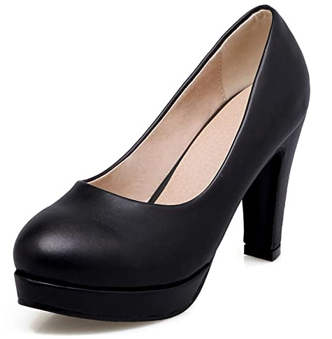 Lroey Reoly Décolleté con Tacco Largo da Donna, Pompe al Tallone Alto Punta Rotonda Senza Chiusura Vestito Pumps con Plateau Moda Ujbmcs Nero Numero 34 EU