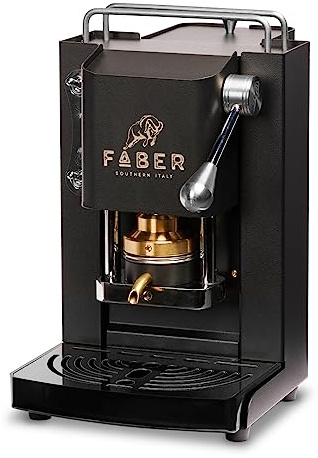 FABER COFFEE MACHINES | Modelo Pro Mini Deluxe | Cafetera con cápsulas ese 44 mm | Color Mat Black Chrome acabados | Pressacialda en latón