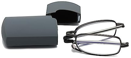 Hubeye Faltbare Lesebrille aus Edelstahl Mini Anti-Blau Sehhilfe für Herren und Damen Lesehilfe mit Hartschalen-Etui 2.50