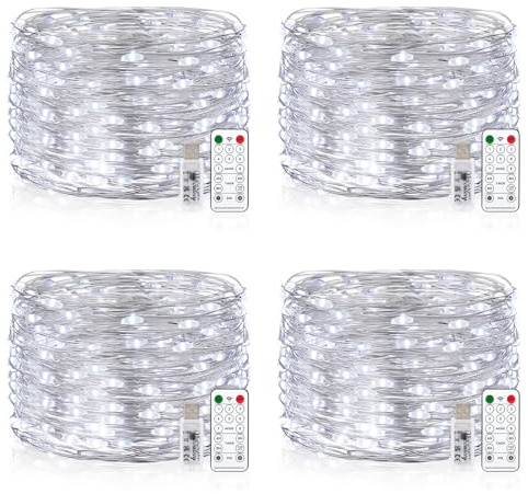 Wasserdicht Draht Lichterkette, 4 x 10M 100 LED USB Weihnachten Außenlichterkette Micro Lichterkette Außen und Innen mit Fernbedienung 8 Programm und Timer für Schlafzimmer, Party, Hochzeit