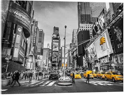 Posterlounge Taxis am Times Square Acrylglasbild von Assaf Frank 90 x 70 cm Schwarz-Weiß Wandbilder Wanddeko