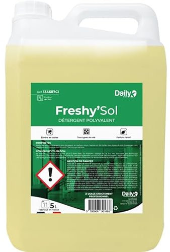 DAILY K - Détergent polyvalent sols FRESHYSOL - Détergent neutre - Citron - Fabriqué en France - Bidon 5 Litres