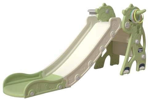 Zkiprm Erweitertes Kinderrutschen-Set mit Basketballkorb und Spielzeug & Ringwurfspiel & rutschfeste Schnalle, Faltbare Rutsche für Innen und Außen, Anti-Rutschschritte für 1-3 Jahre, Pink/Khaki/Grün