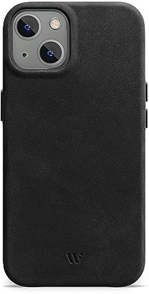 WIIUKA Hülle für iPhone 15, Leder aus Deutschland, Lederhülle extra Dünn, Premium Handyhülle, Case, Qi, Vintage Schwarz