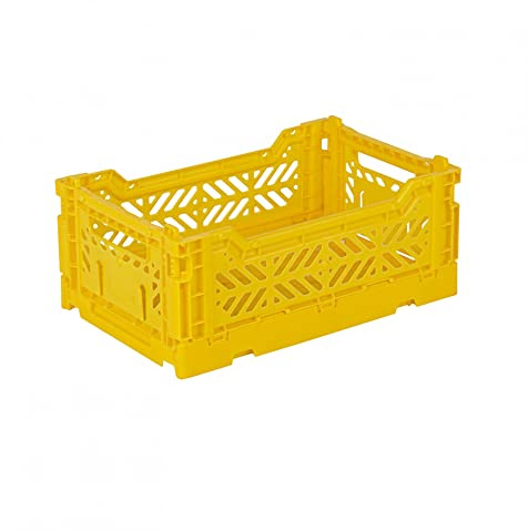 AYKASA Fällbar låda, stabil hopfällbar låda av plast, stapelbar, gul, mini (27 x 17 x 11 cm)