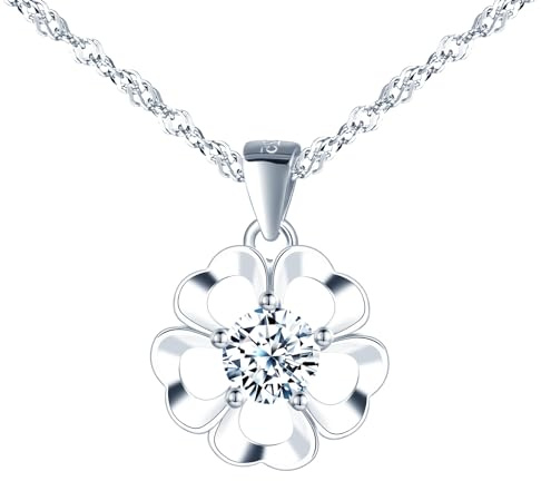 feilok Halskette Damen Kette mit Blume Anhänger aus 925 Sterlingsilber silber Halskette für Frauen Schmuck Geburtstags