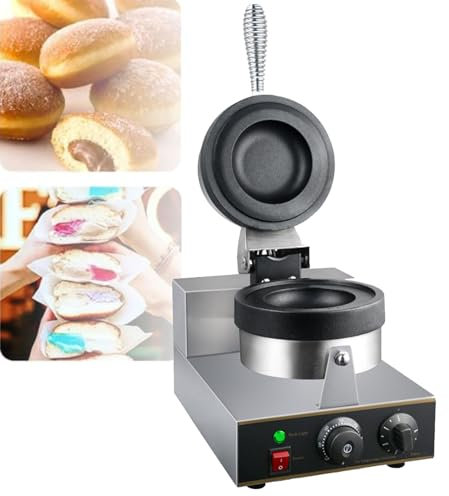 Oiyekntd Máquina para Hacer gofres de Hamburguesas Comercial, Plancha para gofres Redonda de 1300W, máquina para Hacer gofres eléctrica Antiadherente con Bandeja para Hornear recubierta de teflón