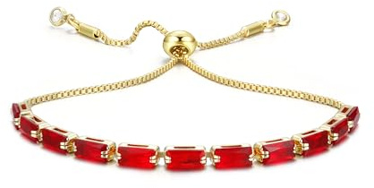CASSIECA Armband Gold Damen Rot Zirkonia Kristall Tennis Armband für Frauen Geburtstags Muttertag Weihnachten Geschenk für Mama Freund Tochter Gold Schmuck Damen mit Box
