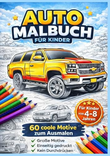 Malbuch - Autos - mit 60 Seiten zum Ausmalen: Malbuch Autos