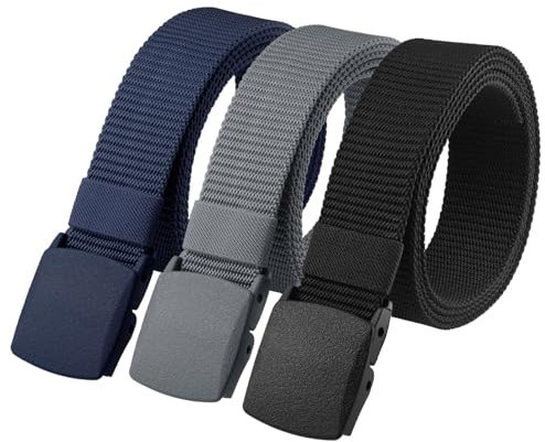 Huiguli Cnturones Hombre, 3 Piezas Cinturón Táctico Nylon con Hebilla Plástico,150cm Cinturón Canvas sin Agujeros para Hombre