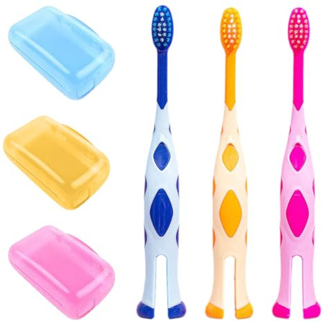3 Stück Giraffen-Zahnbürsten, 3 Stück Zahnbürstenkopfschutz, Kleinkindzahnbürsten, Kinderzahnbürsten, Babyzahnbürsten, weiche Zahnbürsten, superweiche Handzahnbürsten