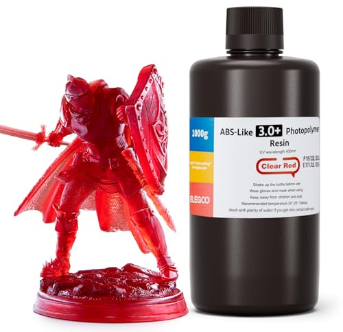 ELEGOO ABS-Like 3.0 Plus 3D Drucker Resin Klarrot 1000g, Hohe Hitzebeständigkeit 3D-Drucker Harz, Niedrigere Viskosität und Schrumpfung, 405nm LCD-UV-Aushärtung für MSLA/LCD/DLP 3D-Drucker