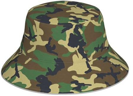 Oudrspo Grüner Militär-Camouflage-Anglerhut, reflektierende Streifen, Sonnenhut für den Außenbereich, Flache Kappe zum Angeln, Wandern, Strandsport