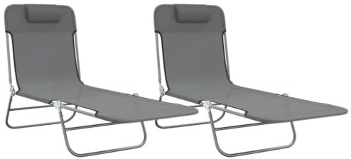 HETFTJN Relaxsessel Garten Strandkorb Balkonmöbel Balkon Sessel - Sonnenliegen Klappbar 2 STK. Grau Textilene und Stahl für Balkon Camping Garten Outdoor