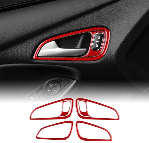 For Ford Focus RS ST SE Ecoboost Accessory Inner Door Handle Cover Red | KUNGKIC Carbon Fibre Interior Trim Self-adhesive Decal Auto Parts RHD