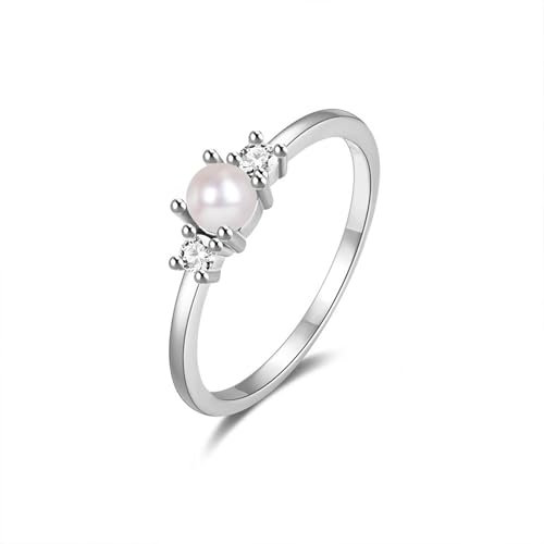 Epinki Echter Schmuck Antragsring Weiß Gold Au585 14K, Klassiker Zart Pärchen Ringe Gold 585 Bandringe mit Perle für Damen, Gr.51 (16.2)