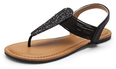 DREAM PAIRS Women's Flat Ankle Strap Sandals,Black/Brown-Fabric,11